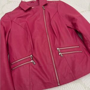 Women’s Neiman Marcus Exclusive Pink Soft Leather Moto Jacket- Size L